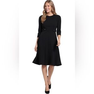 🆕 London Times Women's Crepe Fit and Flare Midi Waist Button Detail - Size 8